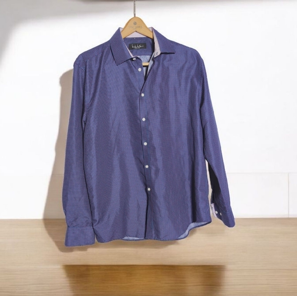 Nicole Miller NY sz L Men's Blue And Red Dress Shirt